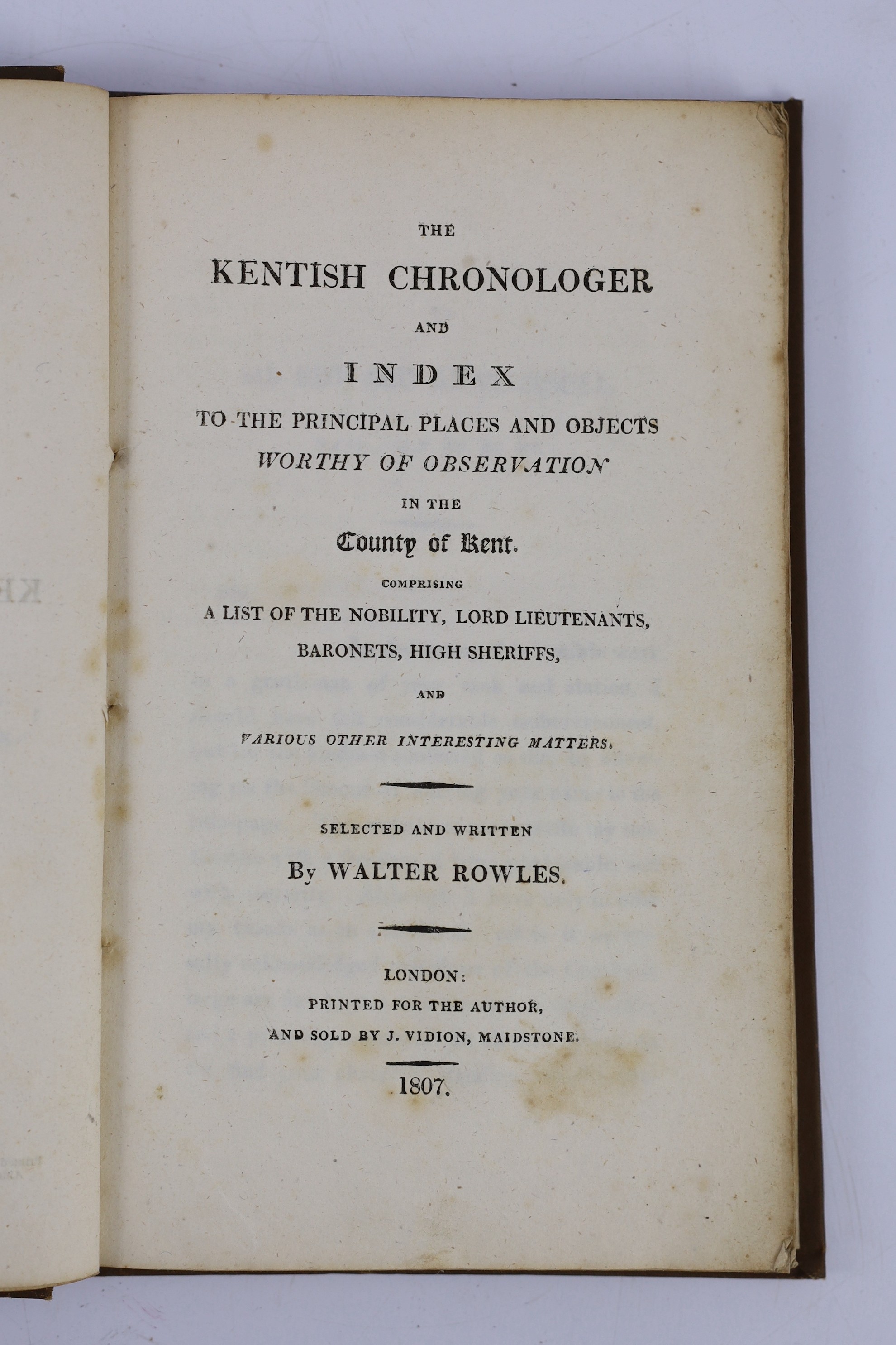 KENT: Fussell, L. - A Journey Round the Coast of Kent ... being Original Notes made during a Summer Excursion. coloured and folded map: rebound half calf and marbled boards, 1818